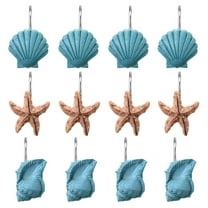 Seashell Shower Curtain Hooks, 12PCS Anti Rust Decorative Resin Hooks for Bathroom, Bedroom, Living Room Decor, Blue Seashell