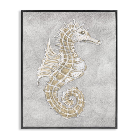 Stupell Industries Shabby Chic Grey Seahorse Drawing Black Framed Giclee Art, 11 x 14, by Patti Bishop