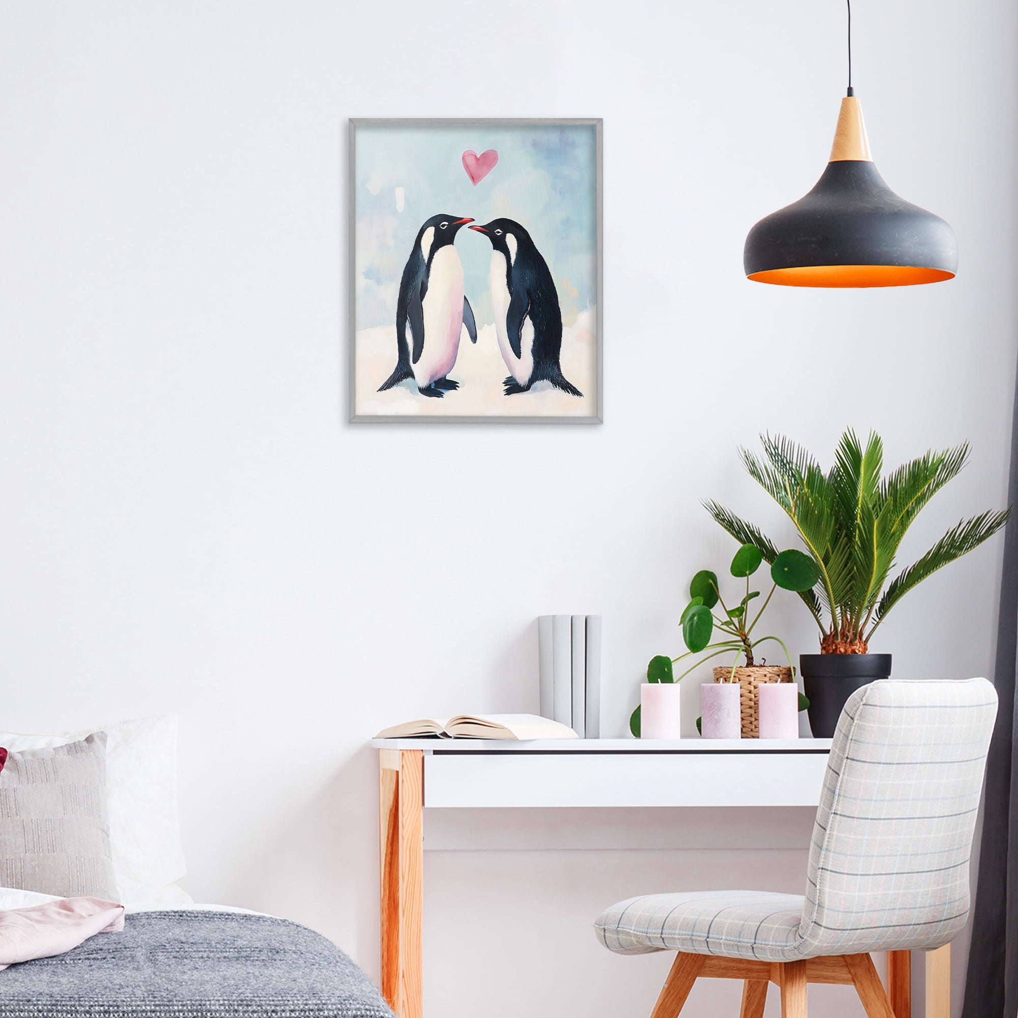 Stupell Industries Penguin Love with Heart Gray Framed Giclee Art, design by The Prints Vibe
