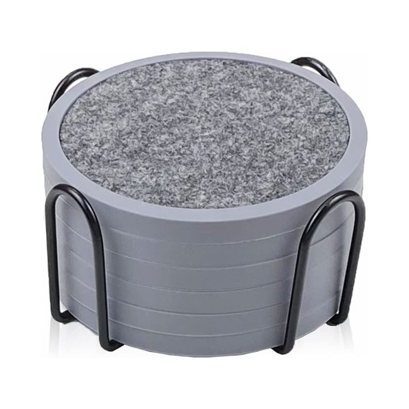 Posavasos Absorbentes Para Bebidas Con Soporte, 6 Paquetes De Posavasos De Silicona Con Inserto De Fieltro Suave (Posavasos De 4,3 Pulgadas Con Soporte De 4,5 Pulgadas En Negro Y Gris)