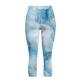 thumbnail image 5 of SCRAWLGOD Marble Print Blue Golden Women's Capri Yoga Leggings with Pockets, Non See Through Casual Yoga Pants Leggings for Running Cycling Tummy Control Workout Yoga Capris, XXL, 5 of 7