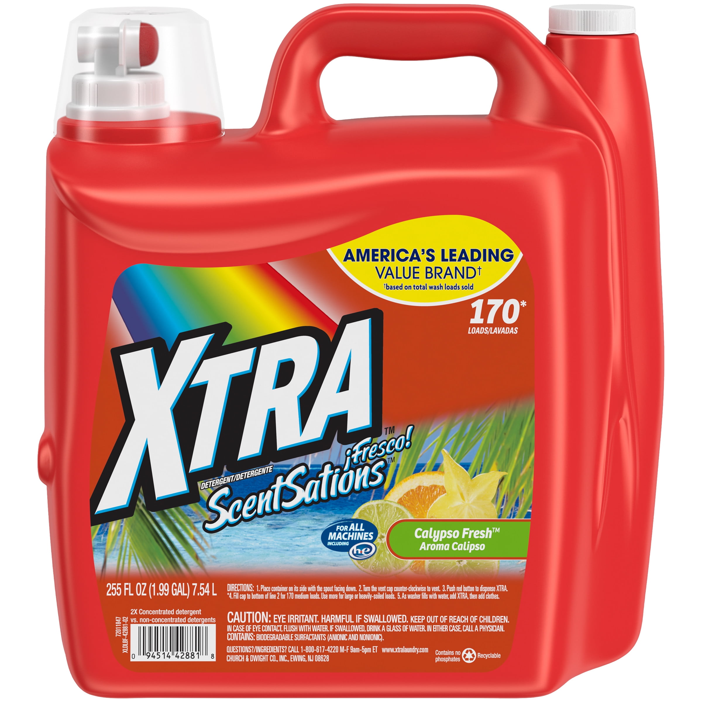 Xtra Liquid Laundry Detergent, Calypso Fresh, 255oz