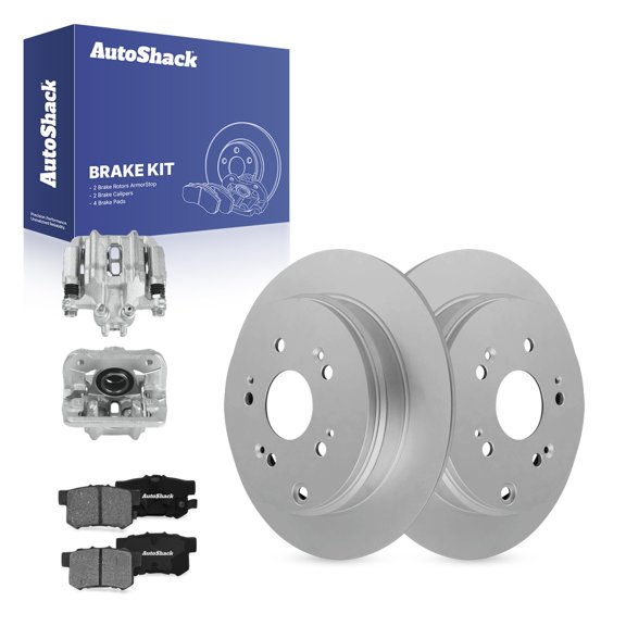 AutoShack Rear Solid Coated Brake Rotors   Premium Ceramic Pads   Calipers 8-PC Brake Kit Replacement for 2005-2006 Honda CR-V ArmorStop 12" (304.7 mm)