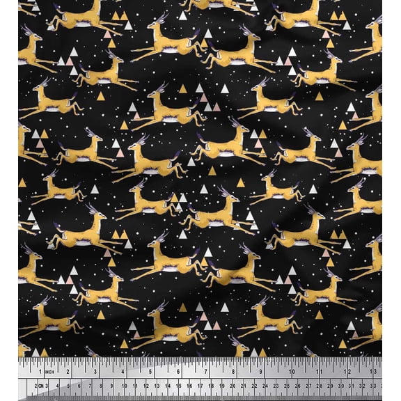Soimoi Silk Fabric Triangle & Impala Deer Animal Printed Fabric 1 Yard 42 Inch Wide
