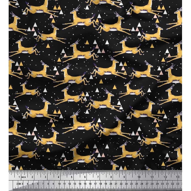 Soimoi Cotton Cambric Fabric Triangle & Impala Deer Animal Decor Fabric Printed Yard 56 Inch Wide