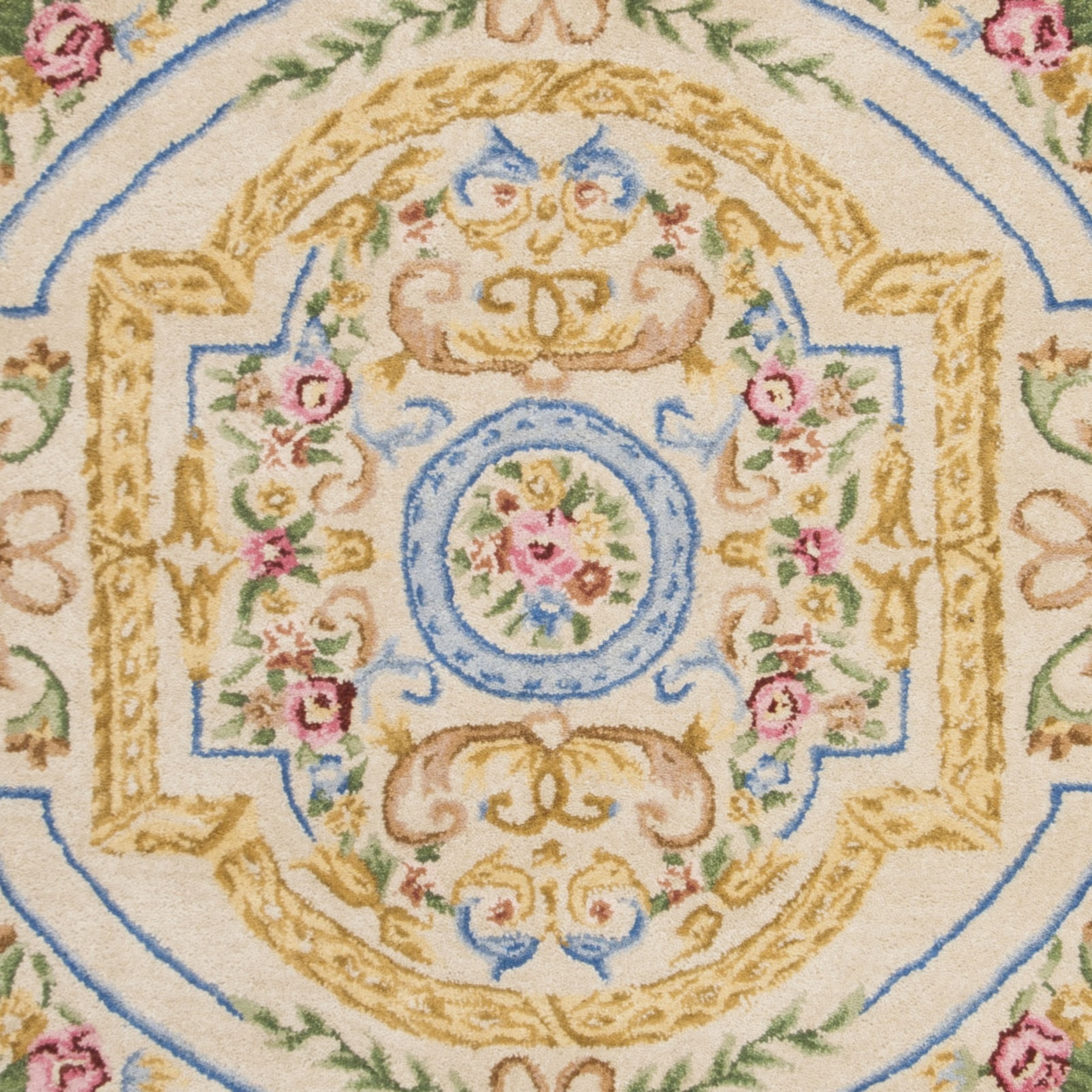 SAFAVIEH Savonnerie Barrfind Floral Wool Area Rug, Blue/Ivory, 6' x 6' Square