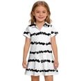thumbnail image 2 of CCRFTGI Girls Dresses Polo Dress Size 8 Short Sleeve Uniform Casual Striped Pleated Flare Skater Polo Dresses Summer Button-Down Collar Pique Polo Dress White 9-10 Years, 2 of 5