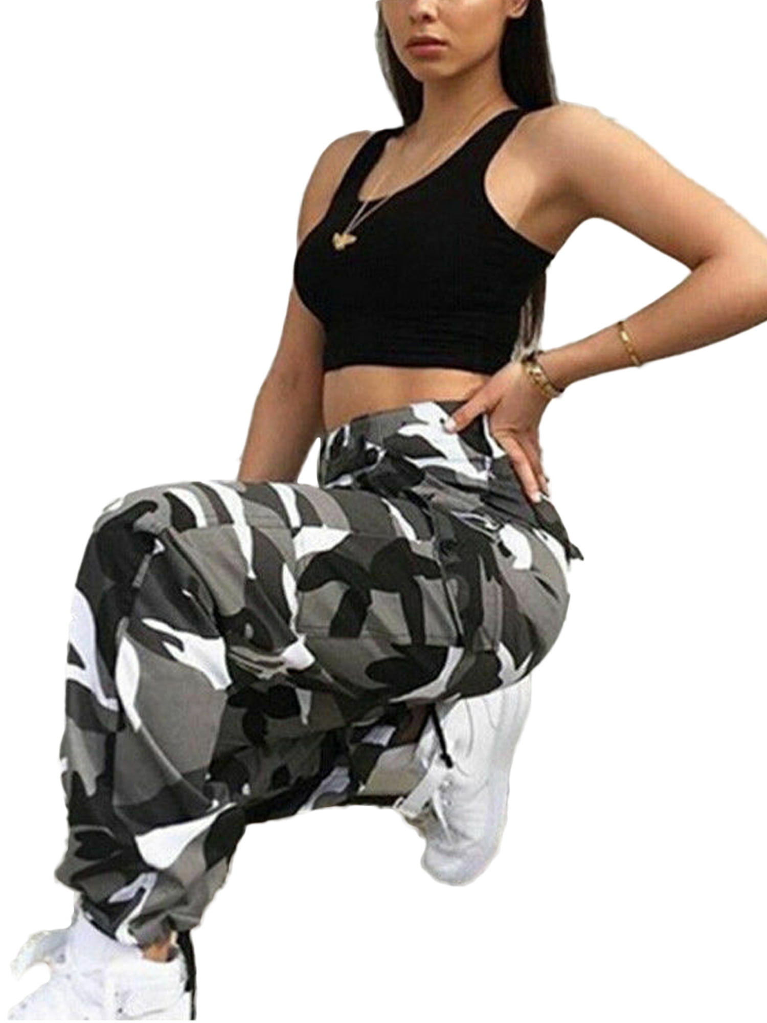 New Women Camo Cargo Trousers Casual Pants Military Army Combat ...