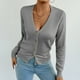 thumbnail image 5 of Suéter de cuello en V para mujer, suéter de punto de color liso con cuello en V, cárdigan con botones, blusa para mujer, 5 of 8