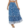 thumbnail image 1 of Liacowi Women Boho Long Skirt Juniors Aesthetic Vintage Floral Print Flowy Swing Skirt Ruffled High Waist A-Line Bohemian Maxi Skirts for Teen Girl, 1 of 9