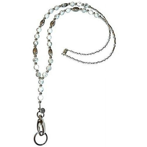 Natural Howlite Lanyard - ID Badge Holder for Keys and Name Tag - 34" Office Lanyard - Magnetic Breakaway