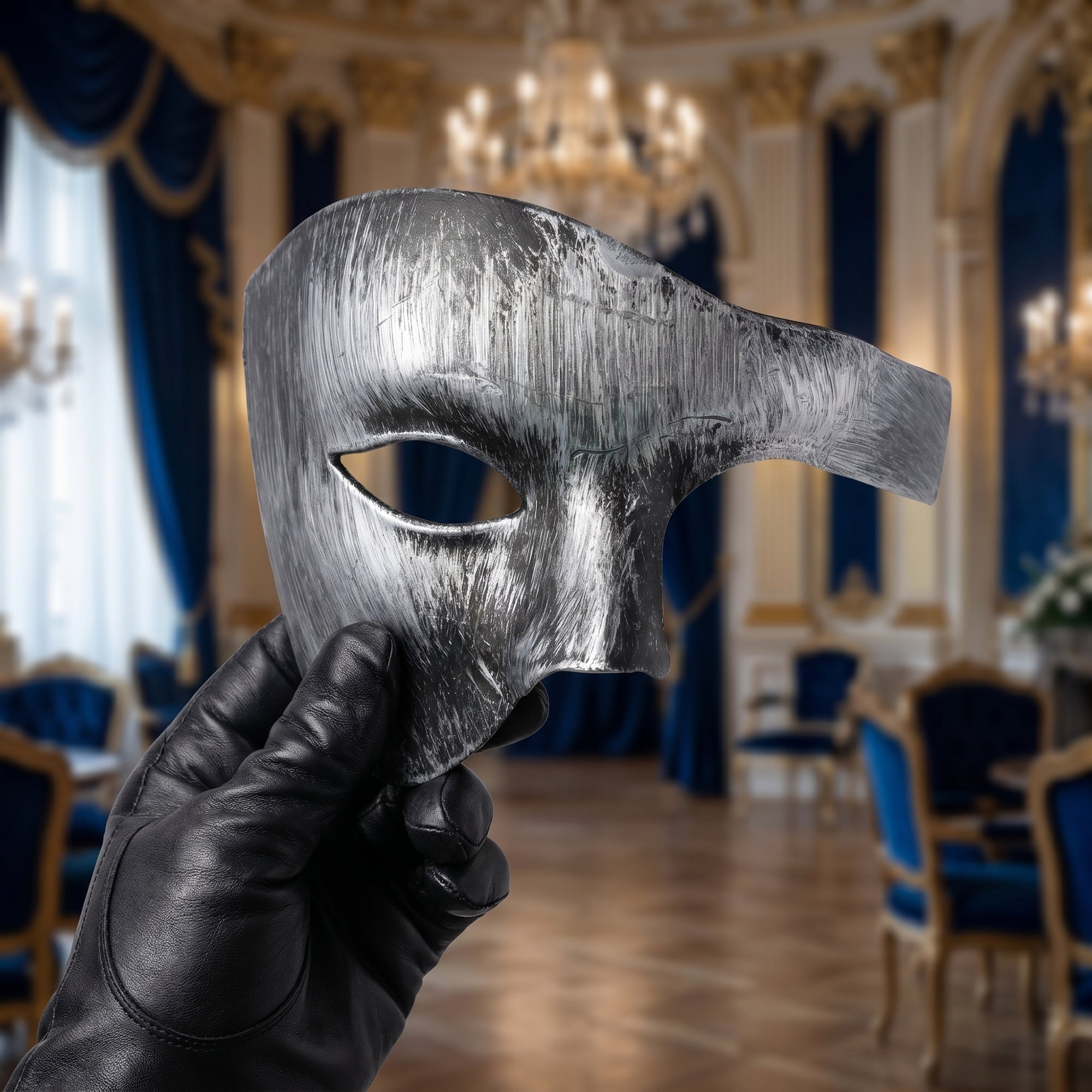Unique Bargains Masquerade Plastic Half Face Mask for Halloween Costume Silver 7.1" x 5.1"
