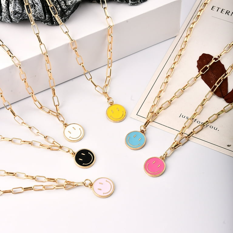 6 PCS Smiley Face Necklaces for Women - Happy Face Charms Choker