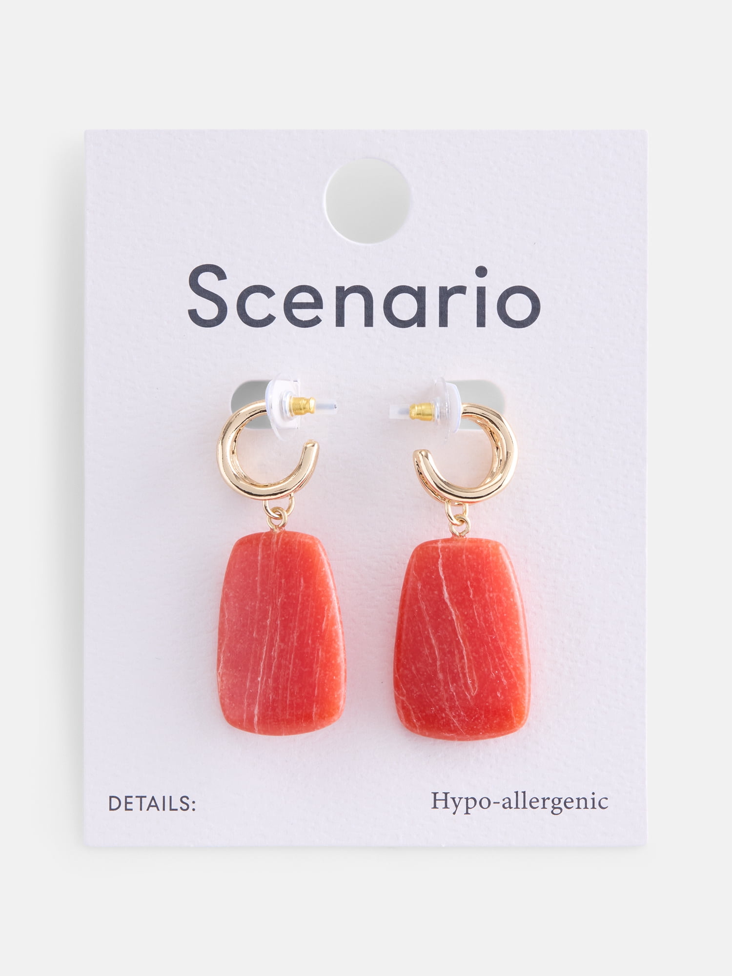 Scenario Women's Gold Tone Double Hoop Drop Earrings with Resin Stones
