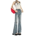thumbnail image 5 of Los jeans rotos muestran altura y delgadez, pantalones con bordes ásperos, pantalones acampanados con flecos, pantalones microacampanados finos, rectos y suaves de pierna ancha, 5 of 5