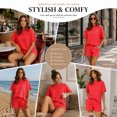 thumbnail image 6 of Carlikeit Casual Summer Matching Set for Women, Ribbed Short Sleeve Top and Shorts Outfit with Pockets, Loose Fit Cruise and Vacation Lounge Set, 6 of 6