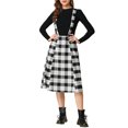 thumbnail image 2 of INSPIRE CHIC Women's Tartan Plaid Suspender Skirt Vintage High Waist A-Line Midi Overall Dress L Black Plaid, 2 of 8
