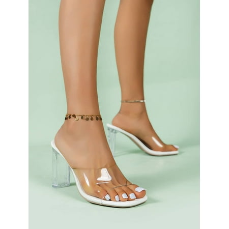 

Women Clear Chunky Heeled Mule Sandals Fashionable PVC Heeled Sandals Women‘s Footwear