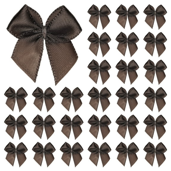 Uxcell 50 Pack Mini Craft Ribbon Bow 0.98 x 0.98 inch Checkered Fabric Satin Ribbon Bows Boutique for DIY Brown