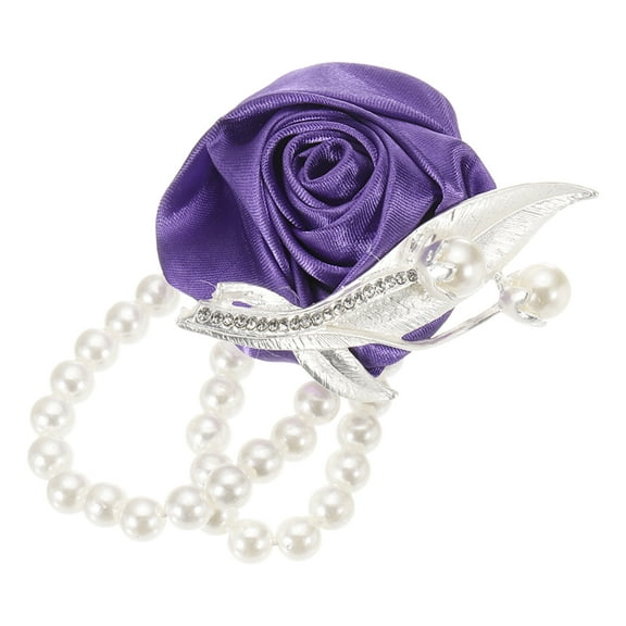 Uxcell Wrist Corsage Artificial Flower with Faux Pearl Bracelets for Wedding, Prom Party, Anniversary,Dark Purple