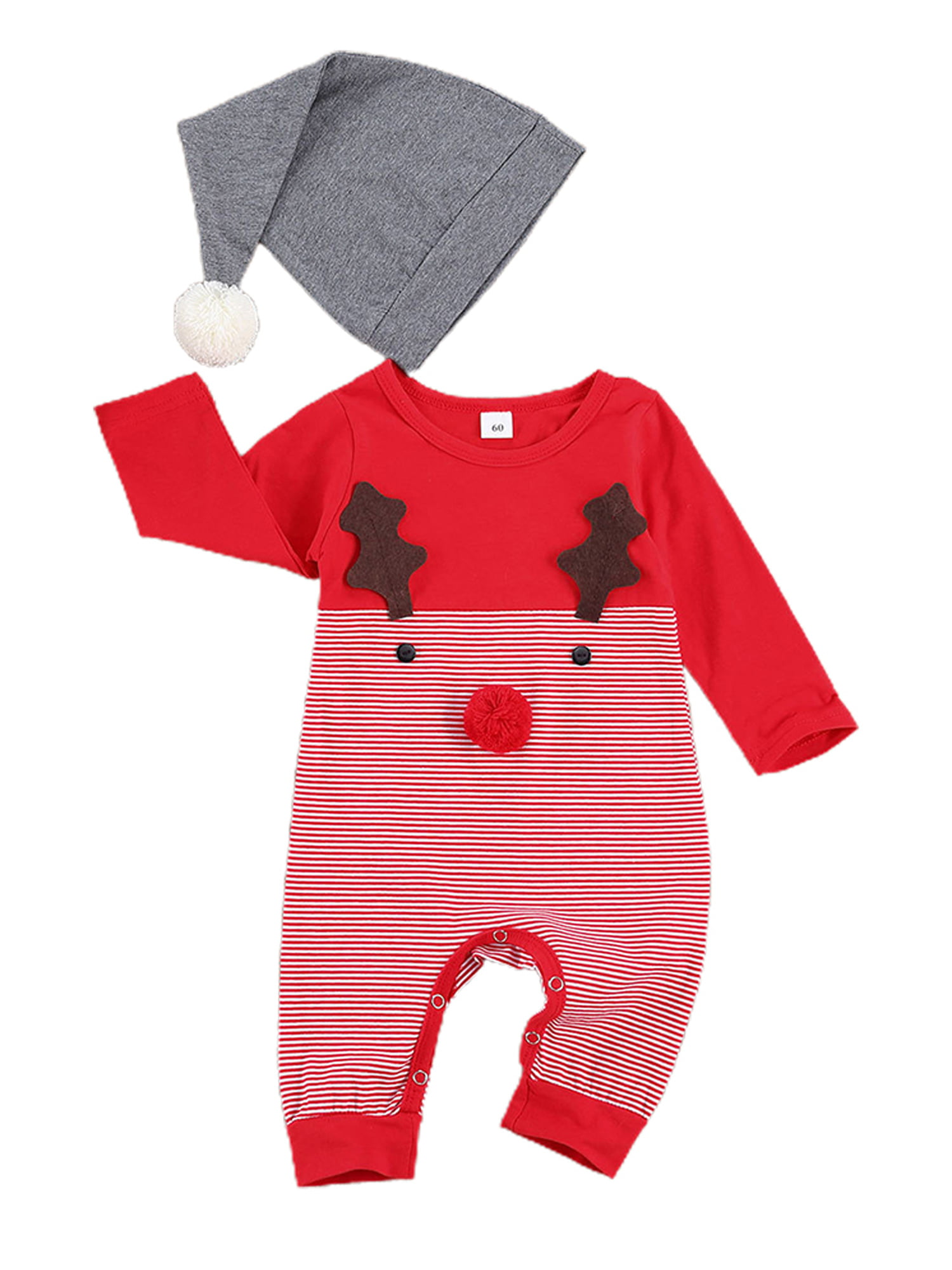 Newborn Baby Boys Girls Cute Reindeer Hoodie Romper Christmas Jumpsuit Outfit 