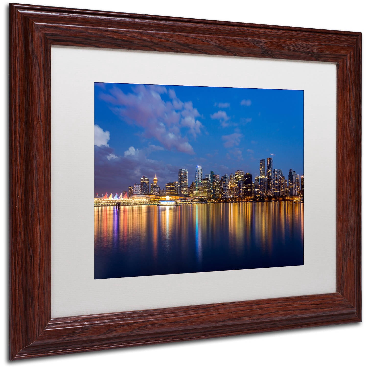 Trademark Fine Art 'Vancouver Twilight' Canvas Art by Pierre Leclerc, White Matte, Wood Frame