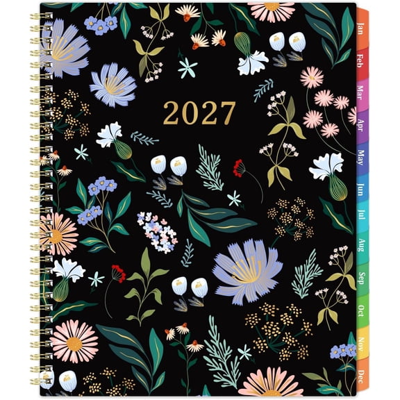 2027 Planner - 2027 Planner Weekly and Monthly, JAN.2027 - DEC.2027 | 2027 Calendar Planner, 9" x 11", Weekly Monthly Planner with Colorful Tabs, Pocket, for Classroom, Office Use - Black