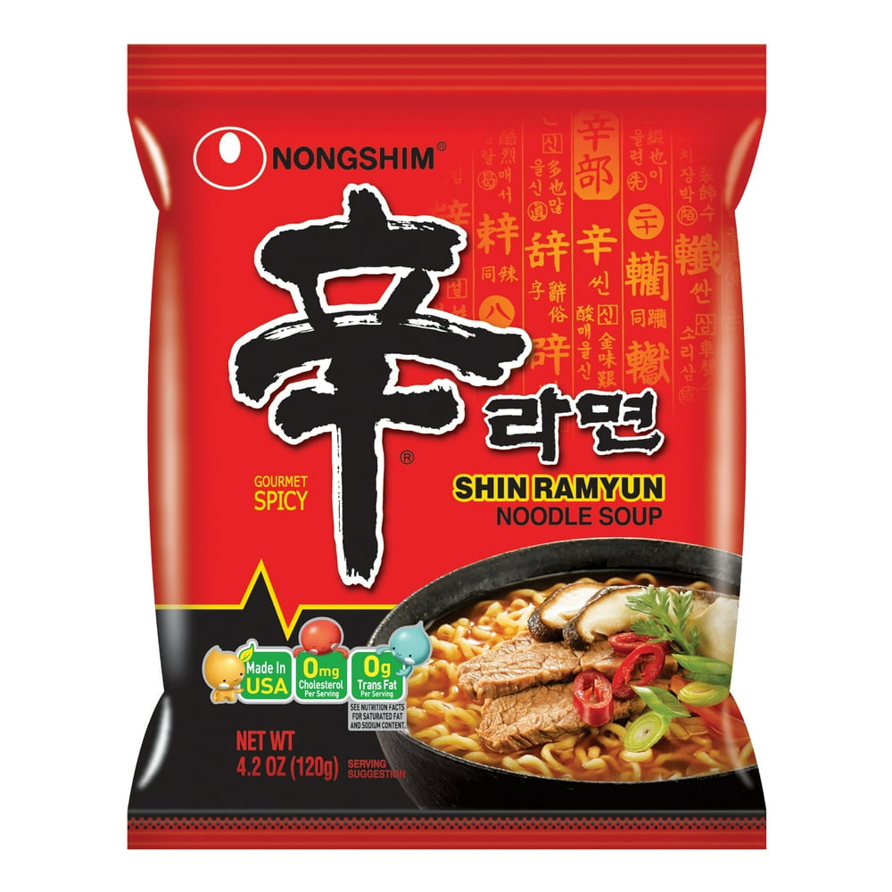 Nongshim Shin Ramyun Spicy Beef Ramen Noodle Soup Pack, 4.02oz X 10
