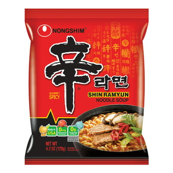 Nongshim Shin Ramyun Spicy Beef Ramen Noodle Soup Pack, 4.2oz X 4 Count