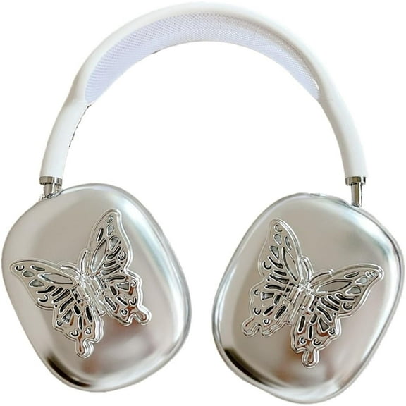 Electroplated Silver Case for AirPods Max Headphones,Beautiful Butterfly Soft Skin Anti-Scratch for Girls Women,Protective Cover for AirPods Max