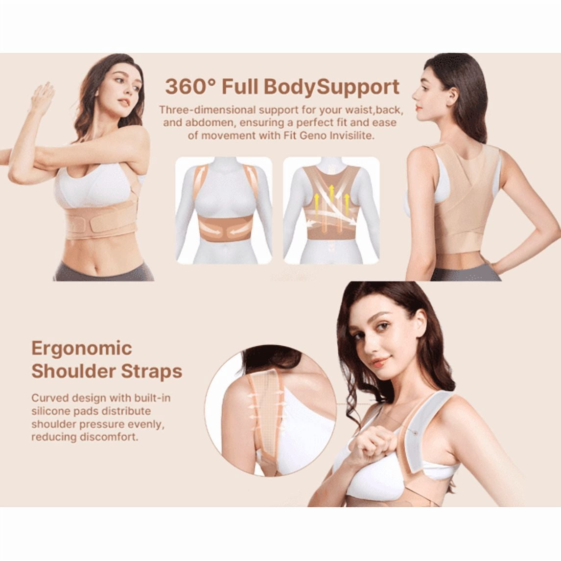 MUSICOZY Upgraded Invisible Back Brace Posture Corrector for Women, Invisible and Lightweight Back Support for Neck, Shoulder, and Upper Back Pain Relief – Improves Posture, Corrects Hunchback Medium