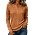 thumbnail image 2 of Women's Waffle Knit Henley Top Long Sleeve Shirts 2026 Fall Soft Lightweight Relaxed Button Up V Neck Dressy Casual Blouses, 2 of 8