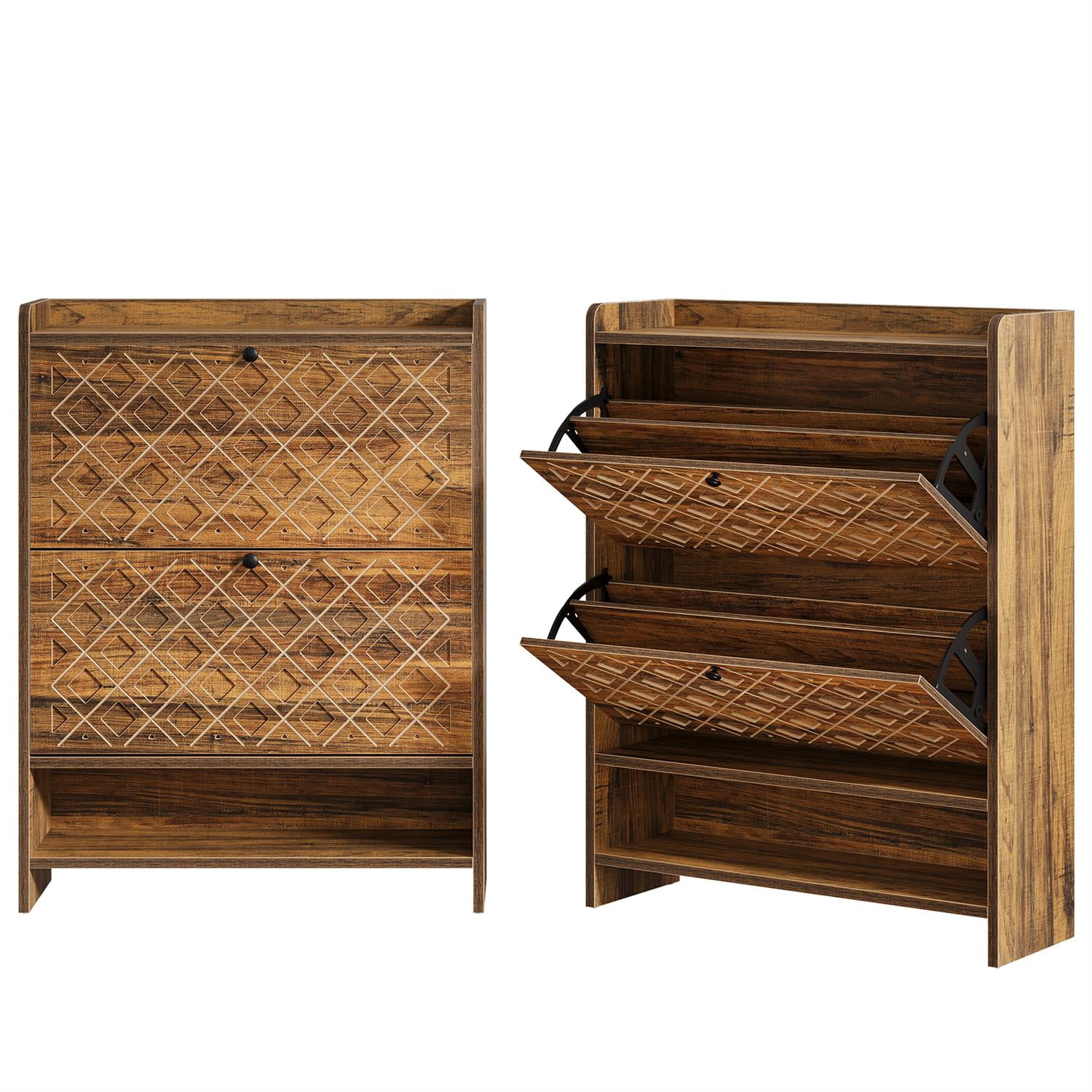 Demi Bonn 42" Wooden Shoe Cabinet, 2-Drawer Entryway Storage, Space-Saving Entryway, Modern Home Decor, Brown