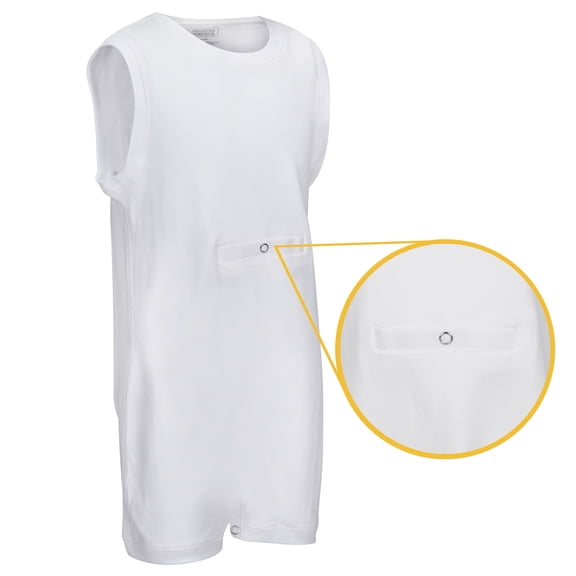 SpecialKids.Company Popper Vest Sleeveless Bodysuit with Crouch Snap Button & Tube Access, Adaptive Clothing for Adults with Special Needs, Supersoft Cotton Elastane Fabric, by Kaycey White