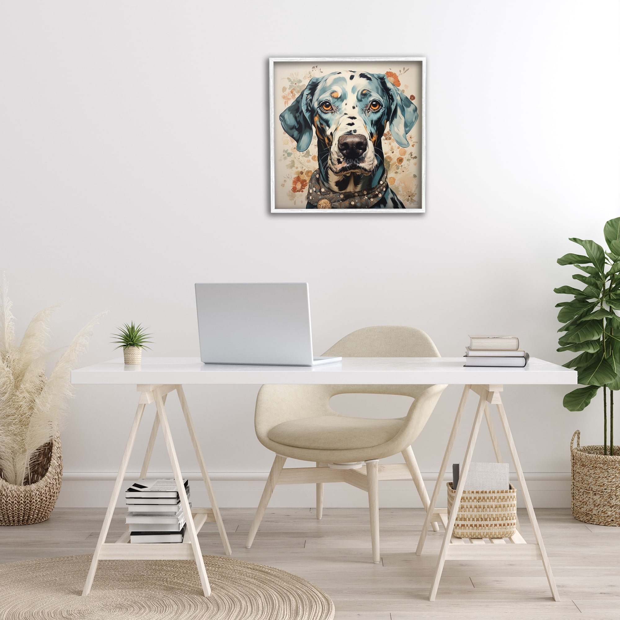 Stupell Industries Dog Portrait with Paint Splatter Animals & Insects Painting White Framed Art Print Wall Art, 24 x 24