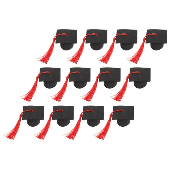 ETHZZLE 12pcs Red Polyester Graduation Cap Toppers for Party Decoration and Festive Atmosphere Enhancement