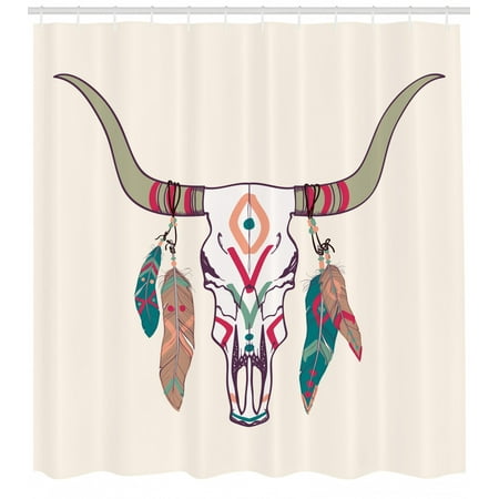 Tribal Shower Curtain Texas Longhorn Steer Cow Skull Ethnic Style