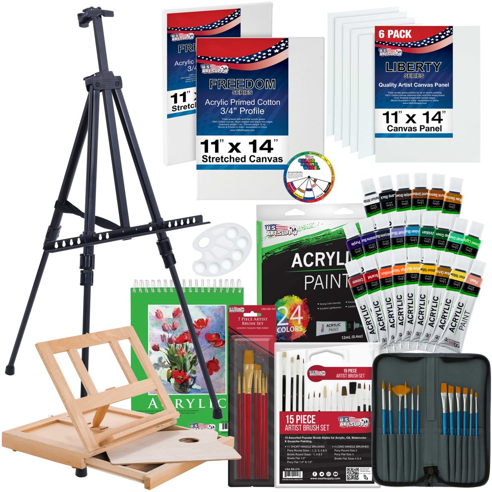 72Piece Acrylic Painting Set Table Easel, Aluminum Easel, Brushes