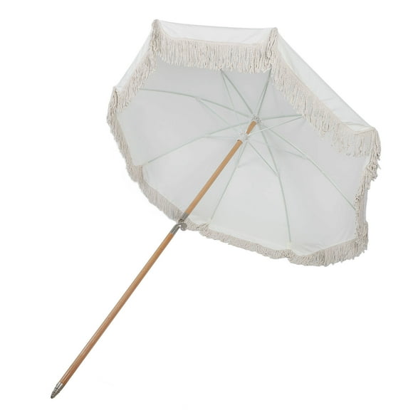 Large UV Proof Patio Umbrella with Fringe 55x71in, Stylish Beach Table Umbre White Tassels UPF 50+ , Easy Assembly Portable, Suitable Garden Deck Backyard Pool