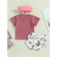 thumbnail image 4 of ZAXARRA Baby Girl 3Pcs Western Clothes, Short Sleeve Tops + Cartoon Print Shorts + Headband Set, 4 of 9