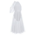 thumbnail image 2 of IBTOM CASTLE Women Lyrical Dance Dress Shiny Criss Cross Spaghetti Strap Full Circle Mesh Tulle Long Dress with Brooch Pin M White, 2 of 8