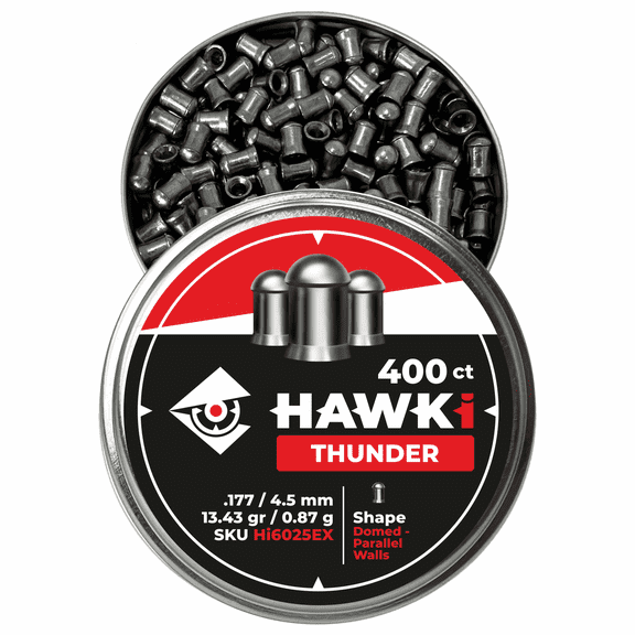 Hawki Airgun Pellets -.177/4.5mm Caliber (13.43 gr/0.87 g) 400 ct Hi6025EX domed - parallel walls