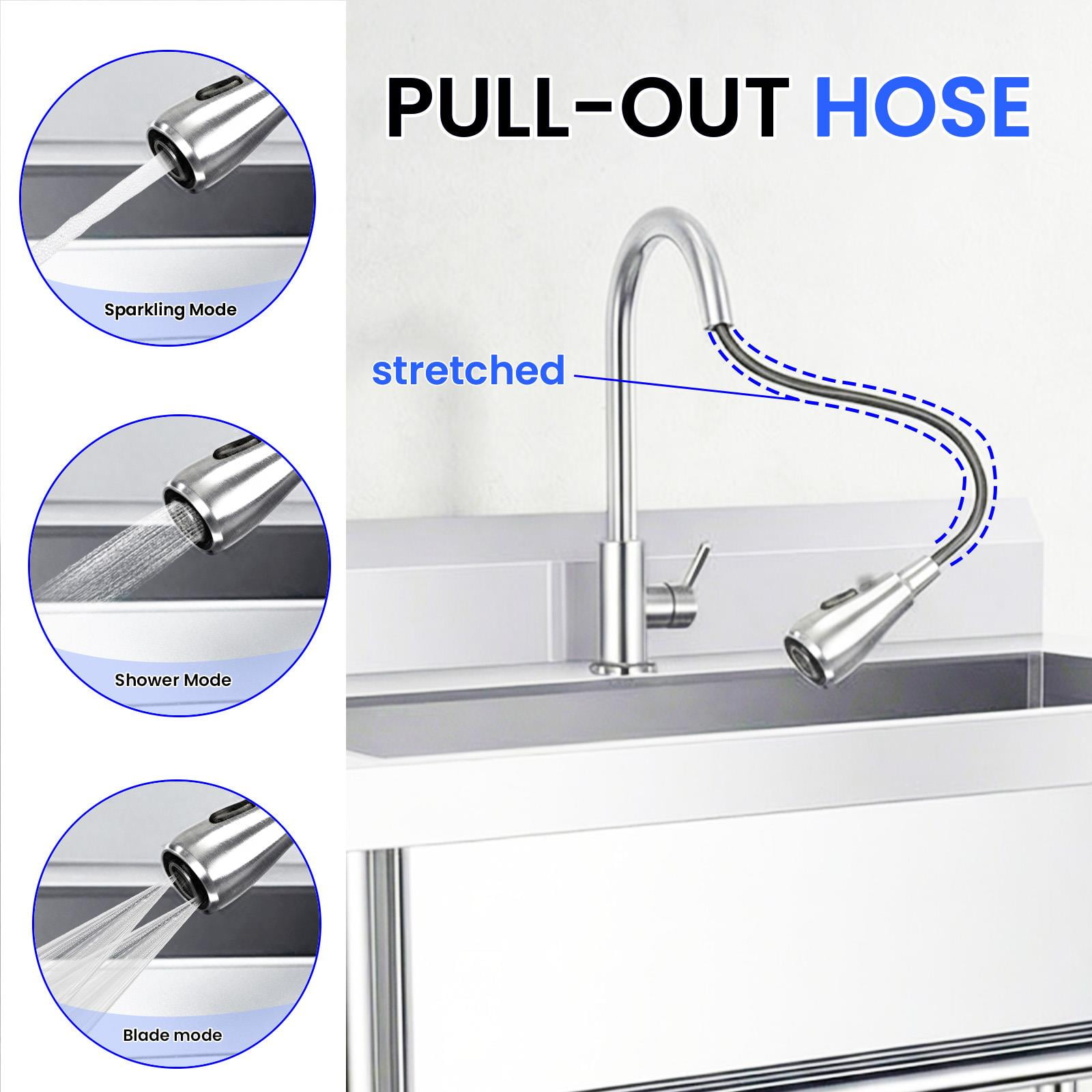 Free Standing Sink, Commercial Sink, Freestanding Utility Sink with Hot & Cold Water Pipes and pull-out Faucet, Stainless Steel Indoor and Outdoor Sink for Backyard Cleaning Station
