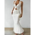 thumbnail image 4 of Women'S Two Piece Outfits Twist Front Halter Tops and Skirt Summer Set White XS, 4 of 9