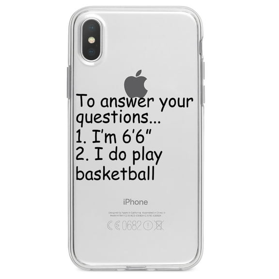 DistinctInk Clear Shockproof Hybrid Case for iPhone XR (6.1" Screen) - TPU Bumper Acrylic Back Tempered Glass Screen Protector - I'm 6'6" I Do Play Basketball