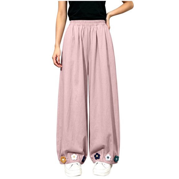 Lmnyox Wide Leg Pants for Girls Fashion Cute Baggy High Waist Trousers Lightweight Solid Color Workout Pants