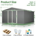thumbnail image 4 of LZBEITEM 11 x 13 ft Outdoor Storage Metal Shed with Floor Frame Kit, Galvanized Steel Garden Shed, Building Tool Sheds with Lockable for Backyard Patio, Gray, 133.68x161.4x80.76 in，140.5 Sq ft, 4 of 16