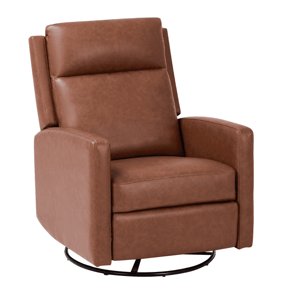 Recliner Chair - Swivel Rocking Glider with PU Leather, Ergonomic High Backrest and Adjustable Recliner for Living Room, Office and Bedroom, Cocoa