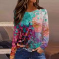 thumbnail image 2 of OIOLOYJM Womens Tops 2026 Casual Vintage Floral Print Long Sleeve Crew Neck Shirts Cotton Fitted Stretch T-Shirts Spring Basic Clothing Multicolor 2XL, 2 of 4