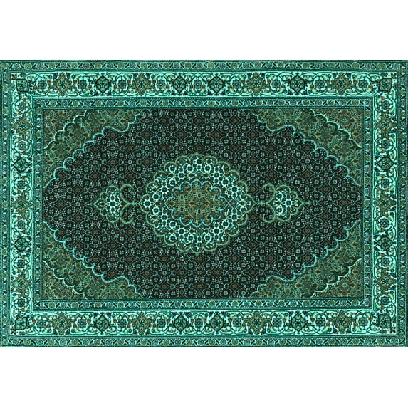 Ahgly Company Indoor Rectangle Medallion Turquoise Blue Traditional Area Rugs, 3' x 5'